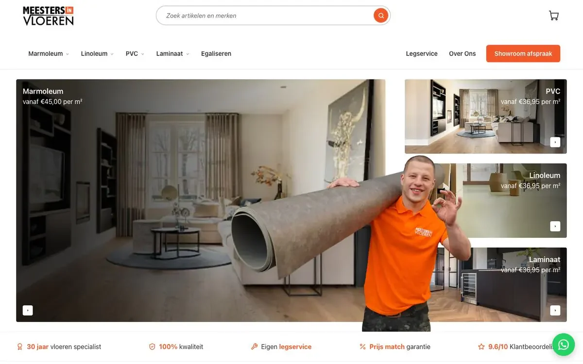 De website van Meesters in Vloeren